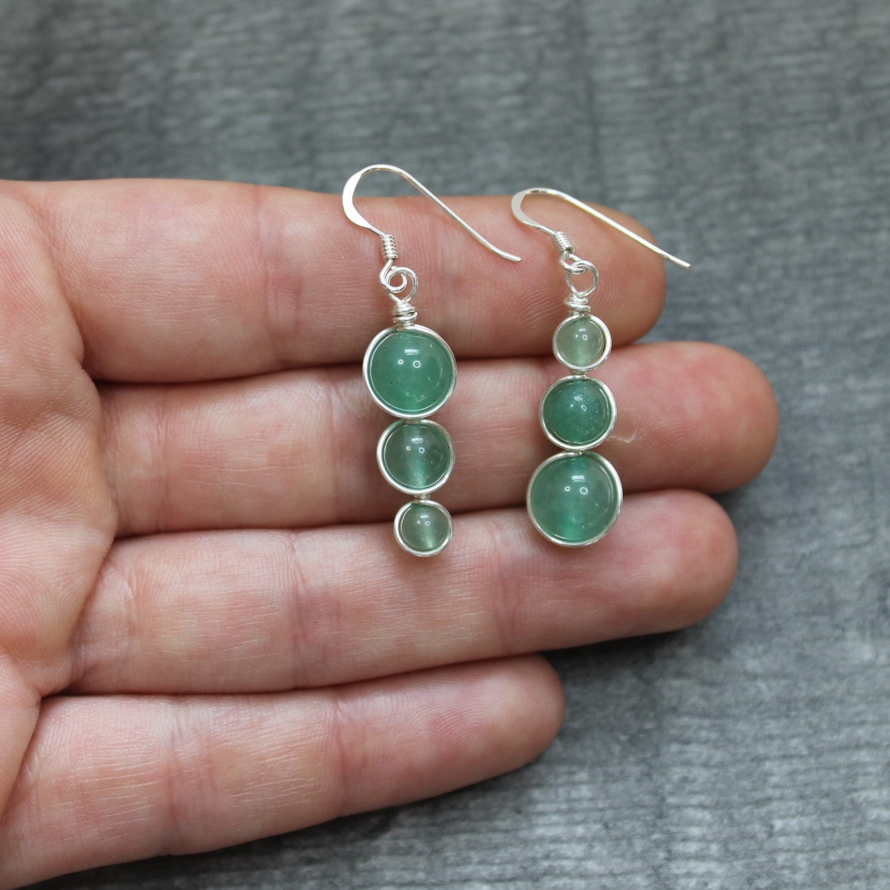 AVENTURINE Asymmetric Earrings - Sterling Silver image 3