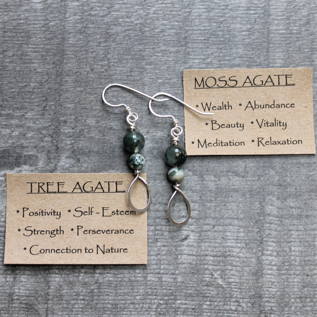 MOSS AGATE & TREE AGATE Teardrop Earrings - Sterling Silver image 2