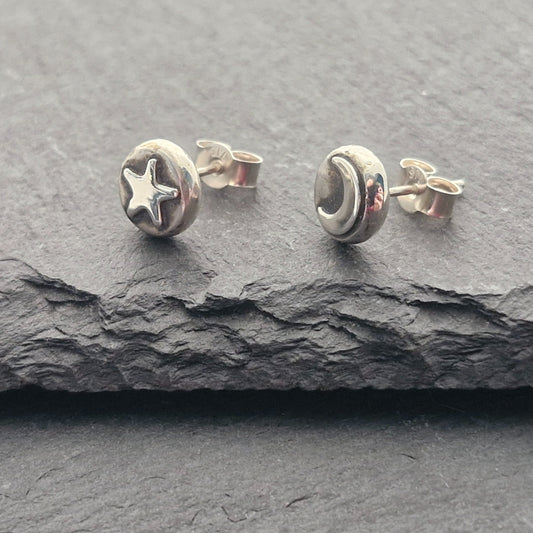 STAR & MOON Stud Earrings - Sterling Silver image 1