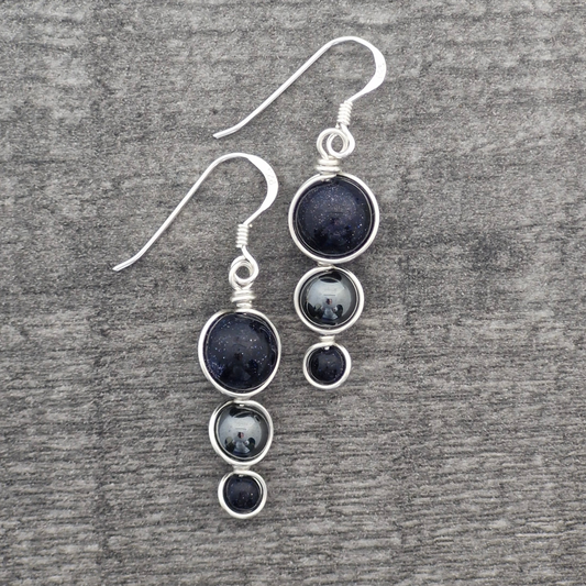 BLUE GOLDSTONE & HEMATITE Earrings - Sterling Silver