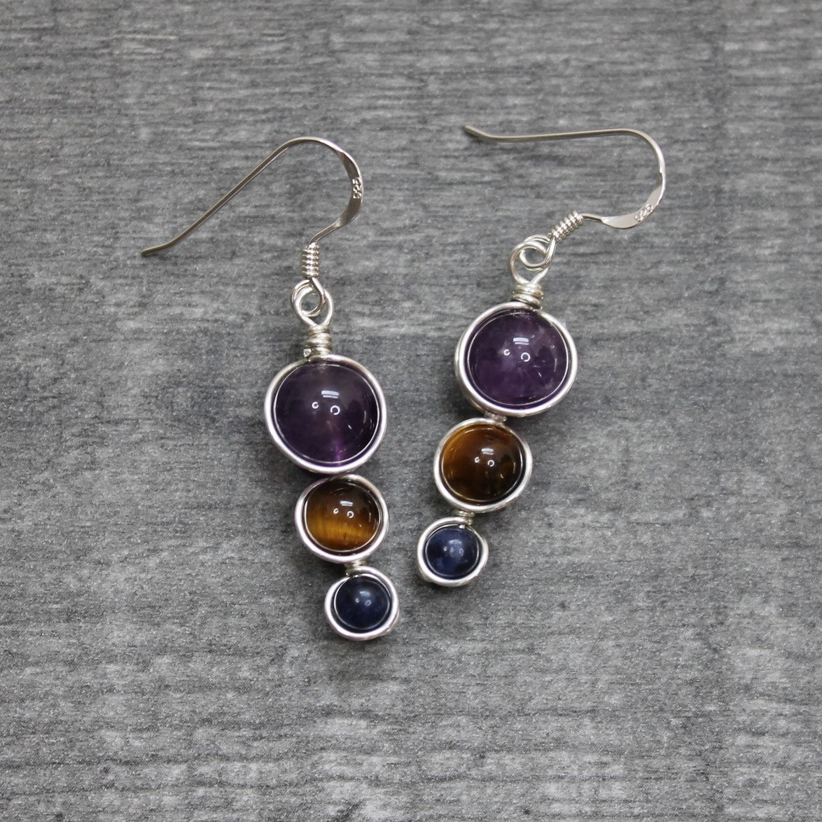 AMETHYST, SODALITE & TIGER'S EYE Earrings - Sterling Silver image 0