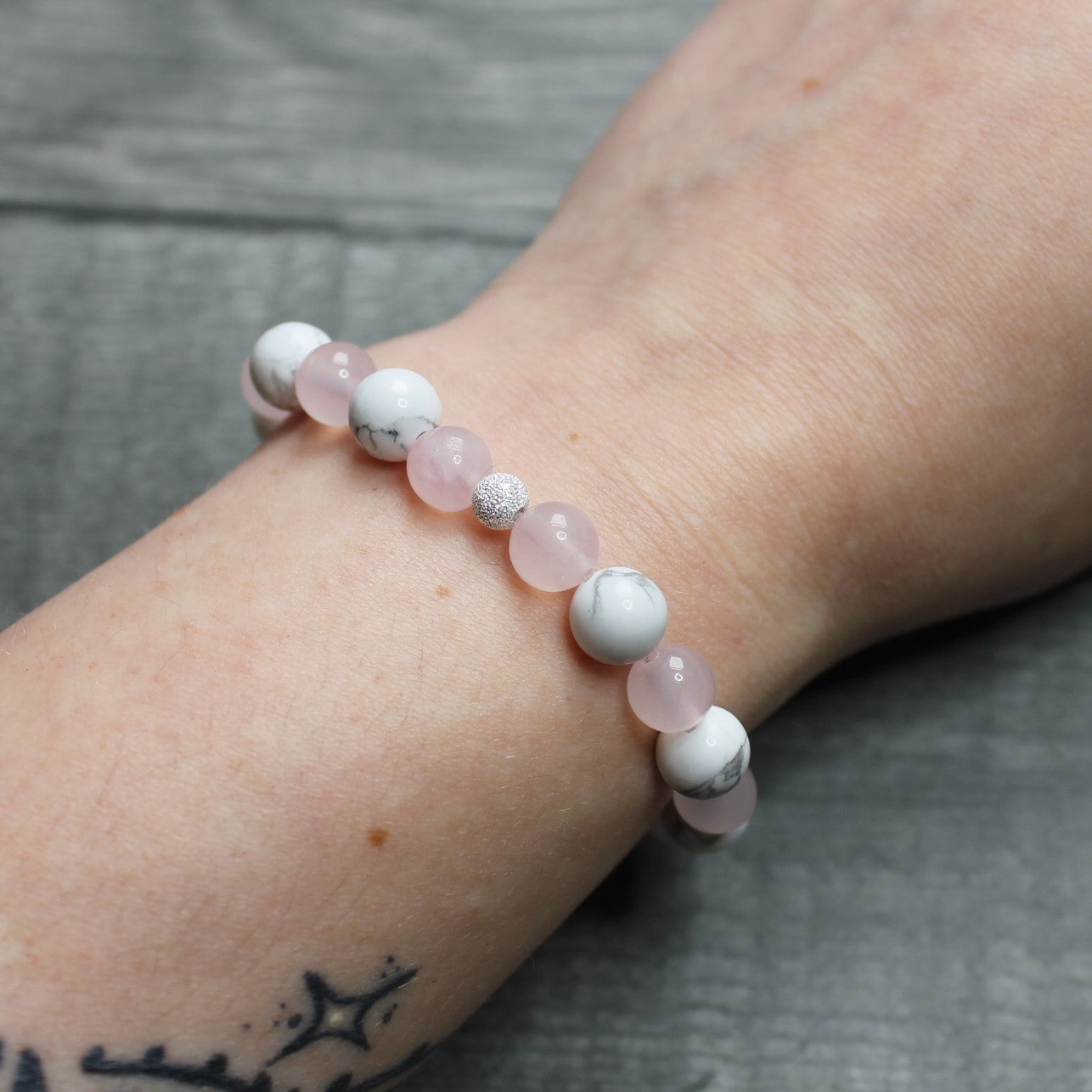 ROSE QUARTZ & WHITE HOWLITE Bracelet - Sterling Silver image 3