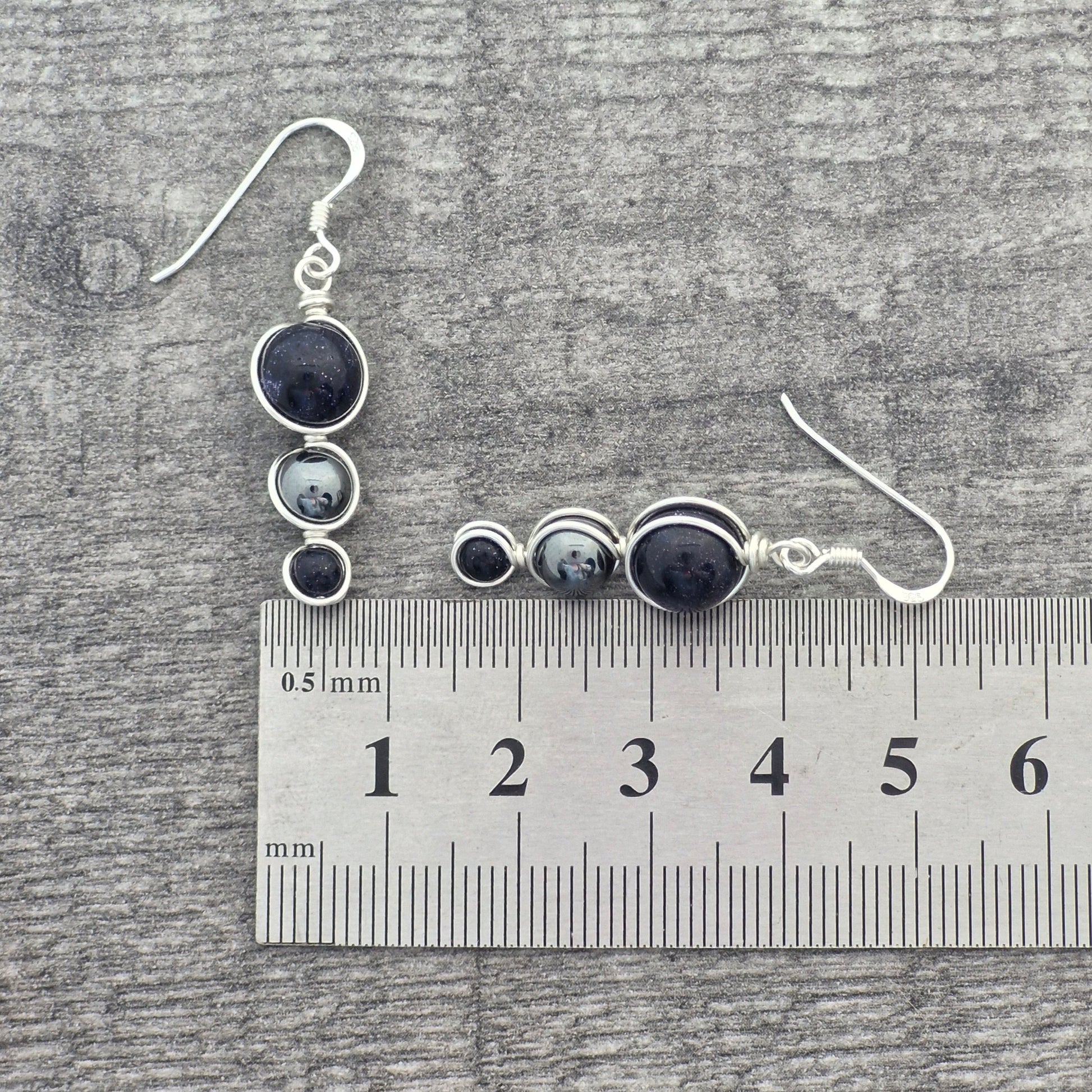 BLUE GOLDSTONE & HEMATITE Earrings - Sterling Silver image 3