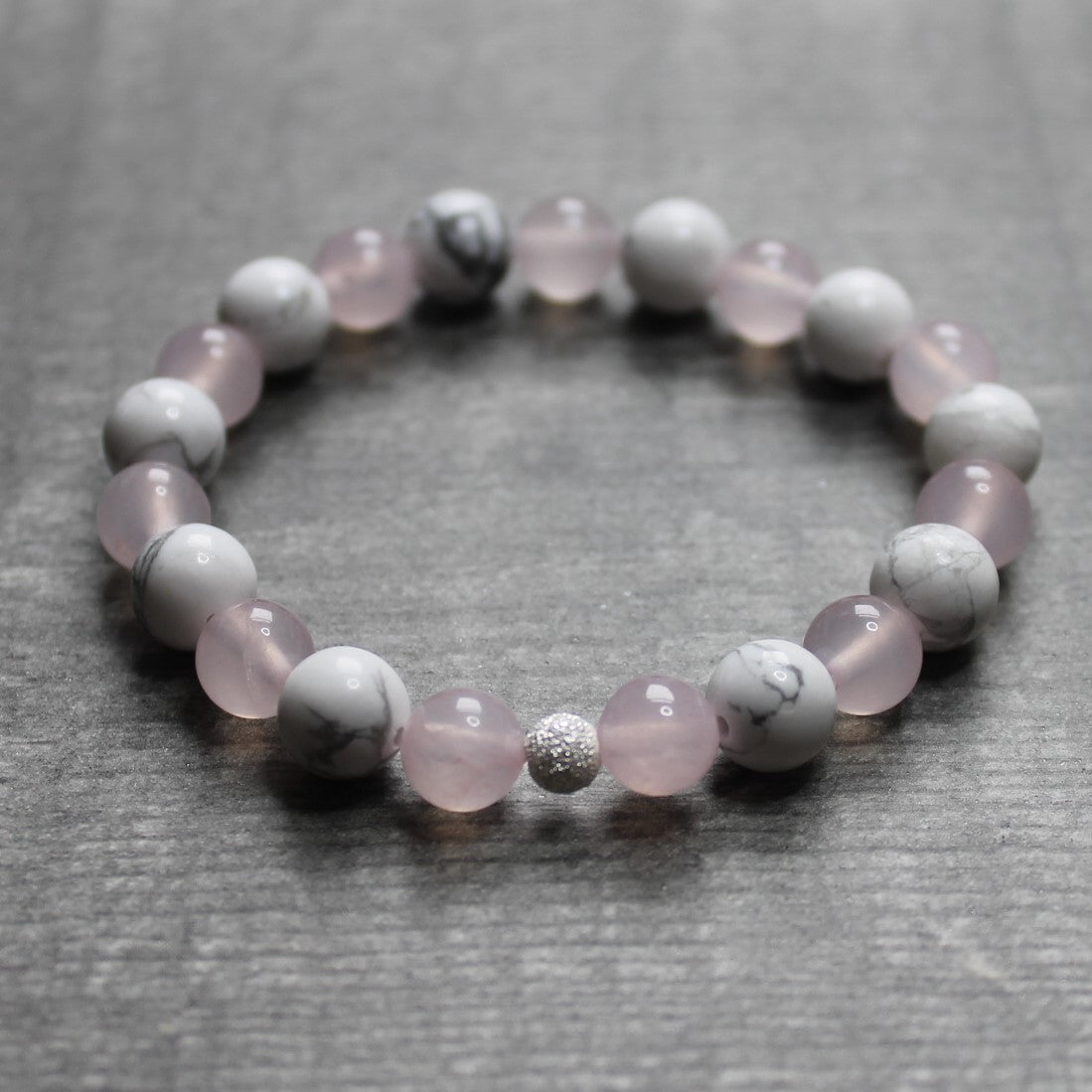 ROSE QUARTZ & WHITE HOWLITE Bracelet - Sterling Silver image 0