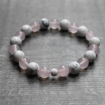 ROSE QUARTZ & WHITE HOWLITE Bracelet - Sterling Silver image 0