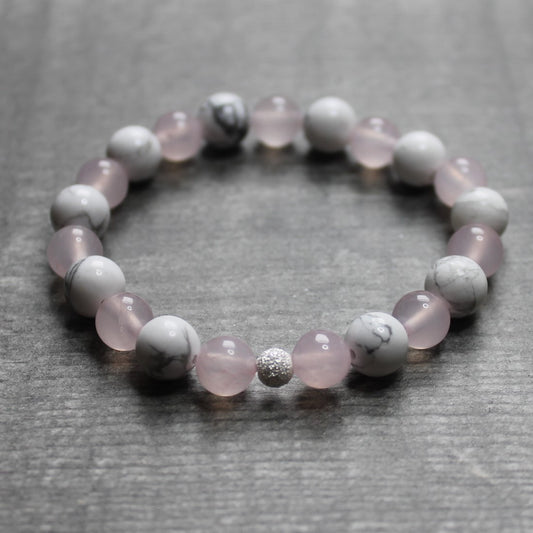 ROSE QUARTZ & WHITE HOWLITE Bracelet - Sterling Silver image 0