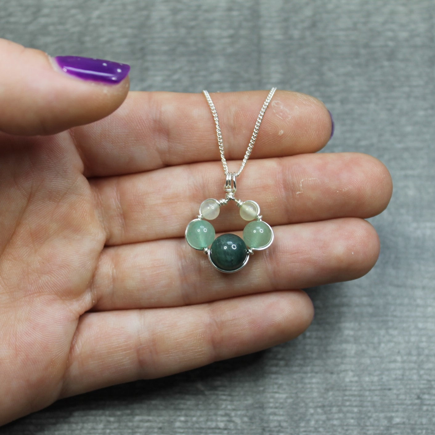 AVENTURINE, MOSS AGATE & NEW JADE Pendant - Sterling Silver image 2