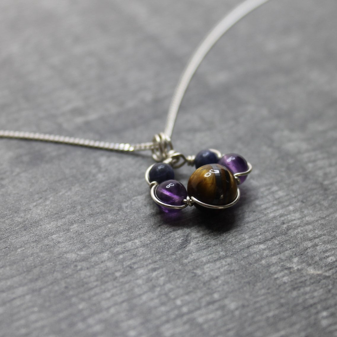 AMETHYST, SODALITE & TIGER'S EYE Pendant - Sterling Silver image 1